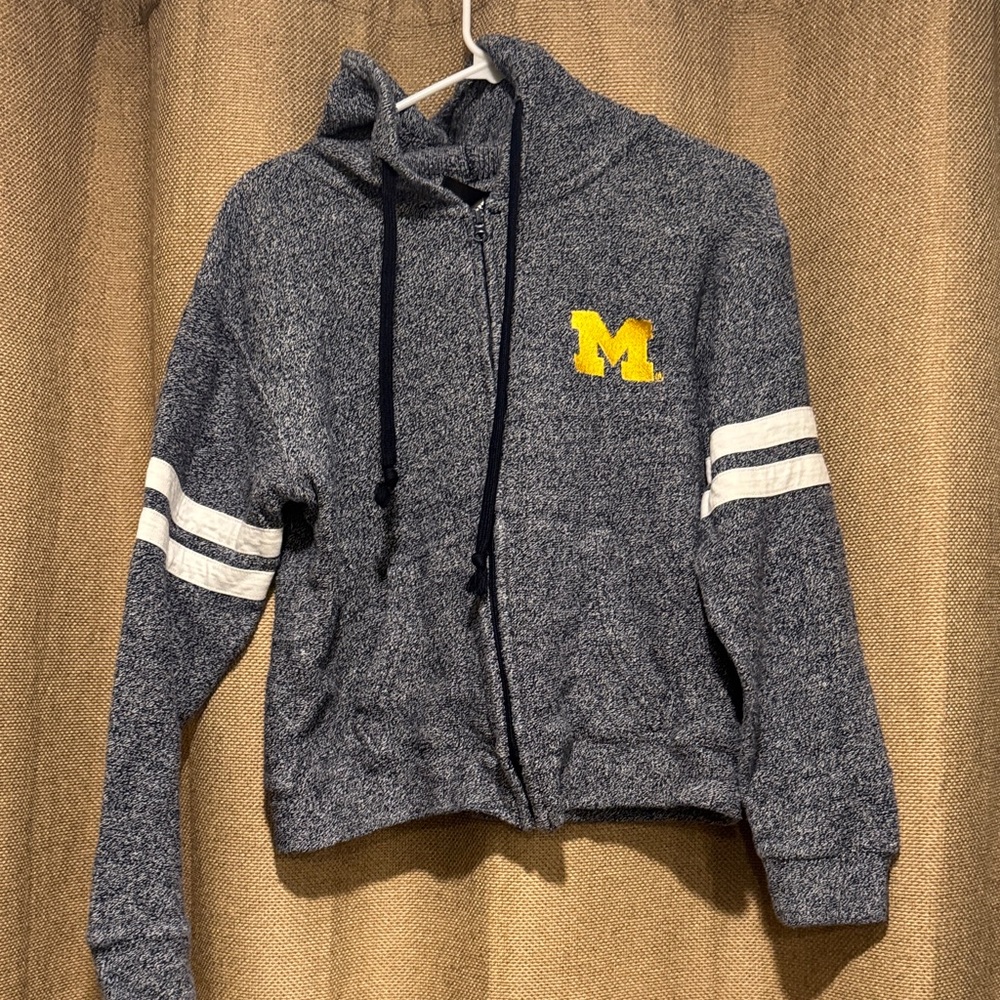 Gray Zip-Up Hoodie with Yellow University of Michigan block M Logo, Women’s S